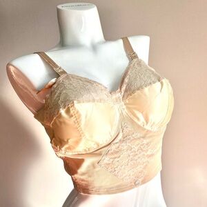 Vintage Edith Lances Satin & Lace minimizing Underwire Longline Bra in cream 38C